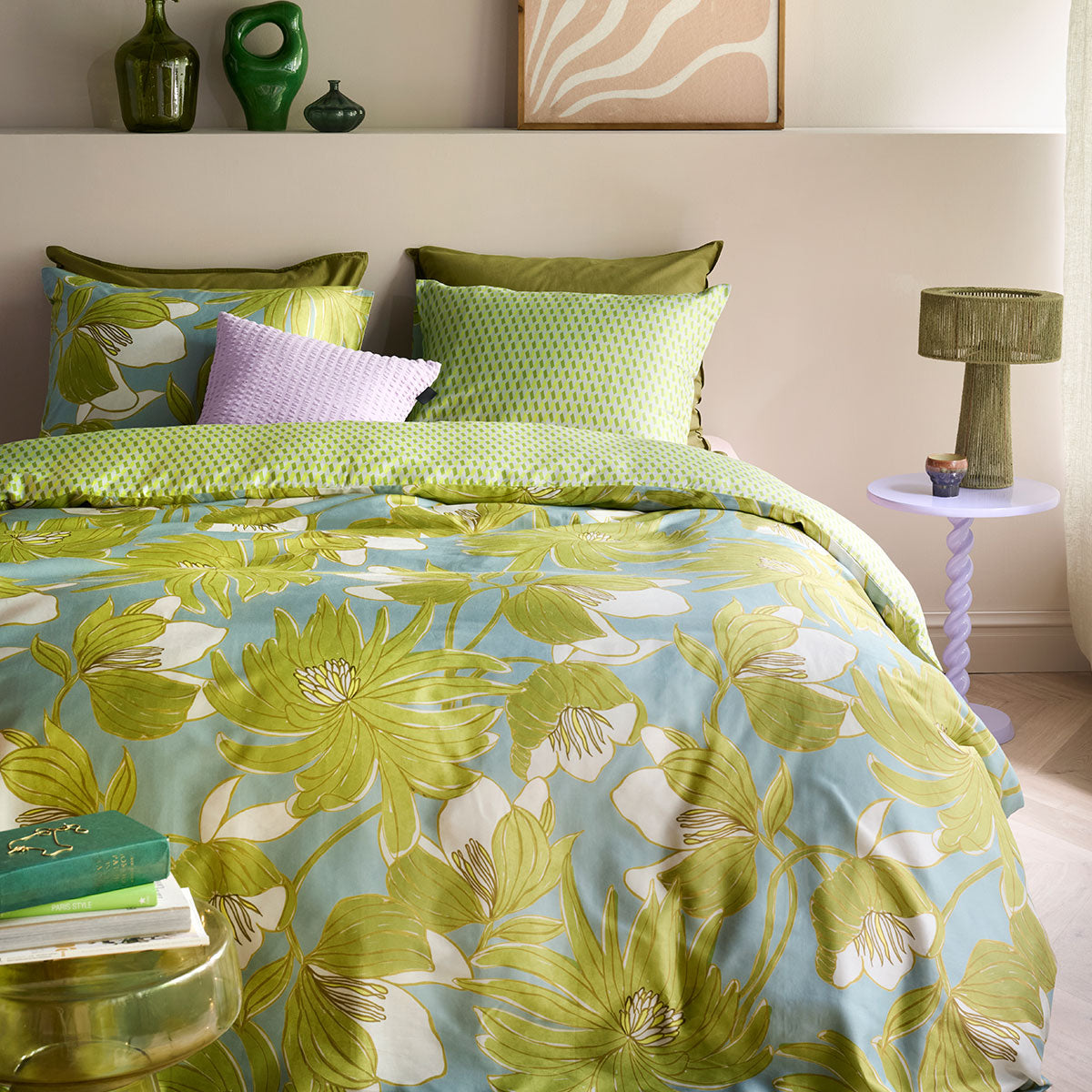 Oilily Melodi Green Cotton Floral Quilt Cover Set Queen